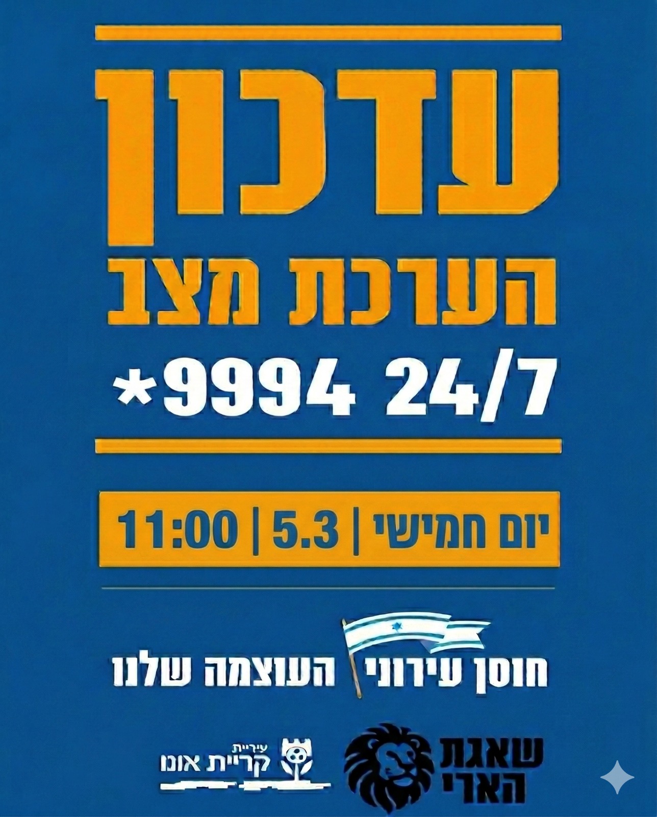 עדכון הערכת מצב יום חמישי 05/03 שעה 11:00